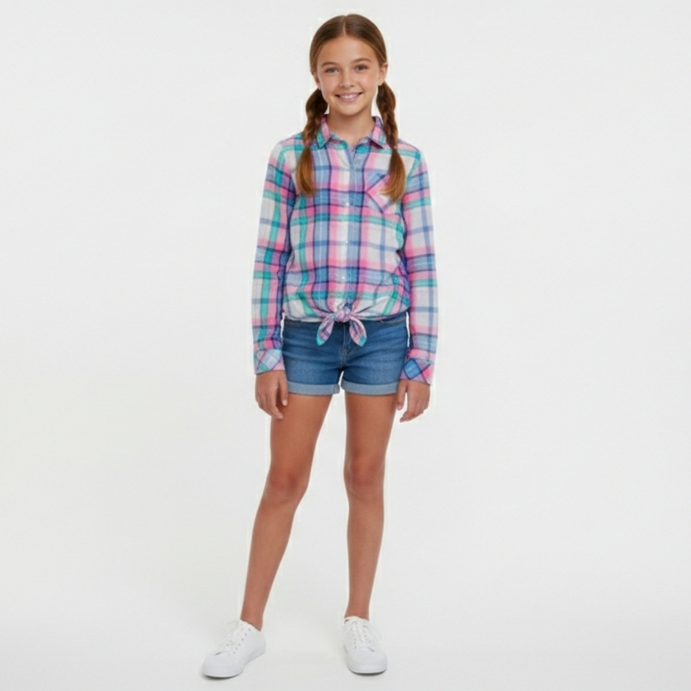 So Girls plait tie front Button-front Shirt Long sleeve size 14